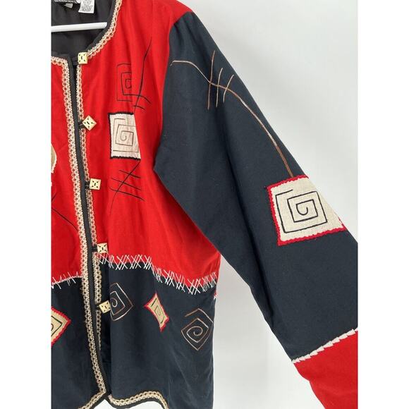 Fashion Bug Vintage Jacket Womens 14/16 Red Black Button Embroidered Patchwork - Picture 3 of 16